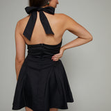 Nicole V Neck Halter Mini Dress - Black