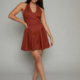 Nicole V Neck Halter Mini Dress - Brown