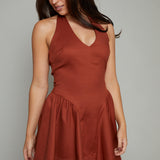 Nicole V Neck Halter Mini Dress - Brown