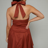 Nicole V Neck Halter Mini Dress - Brown