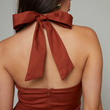Nicole V Neck Halter Mini Dress - Brown