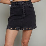 Greta Embellished Eyelet Denim Mini Skirt