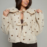 Evalina Polka Dot Collared Sherpa Jacket