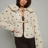 Evalina Polka Dot Collared Sherpa Jacket
