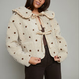 Evalina Polka Dot Collared Sherpa Jacket