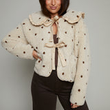 Evalina Polka Dot Collared Sherpa Jacket