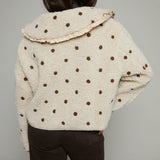 Evalina Polka Dot Collared Sherpa Jacket