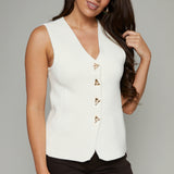 Brandi V-Neck Knit Vest - Cream