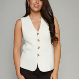 Brandi V-Neck Knit Vest - Cream