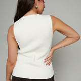Brandi V-Neck Knit Vest - Cream