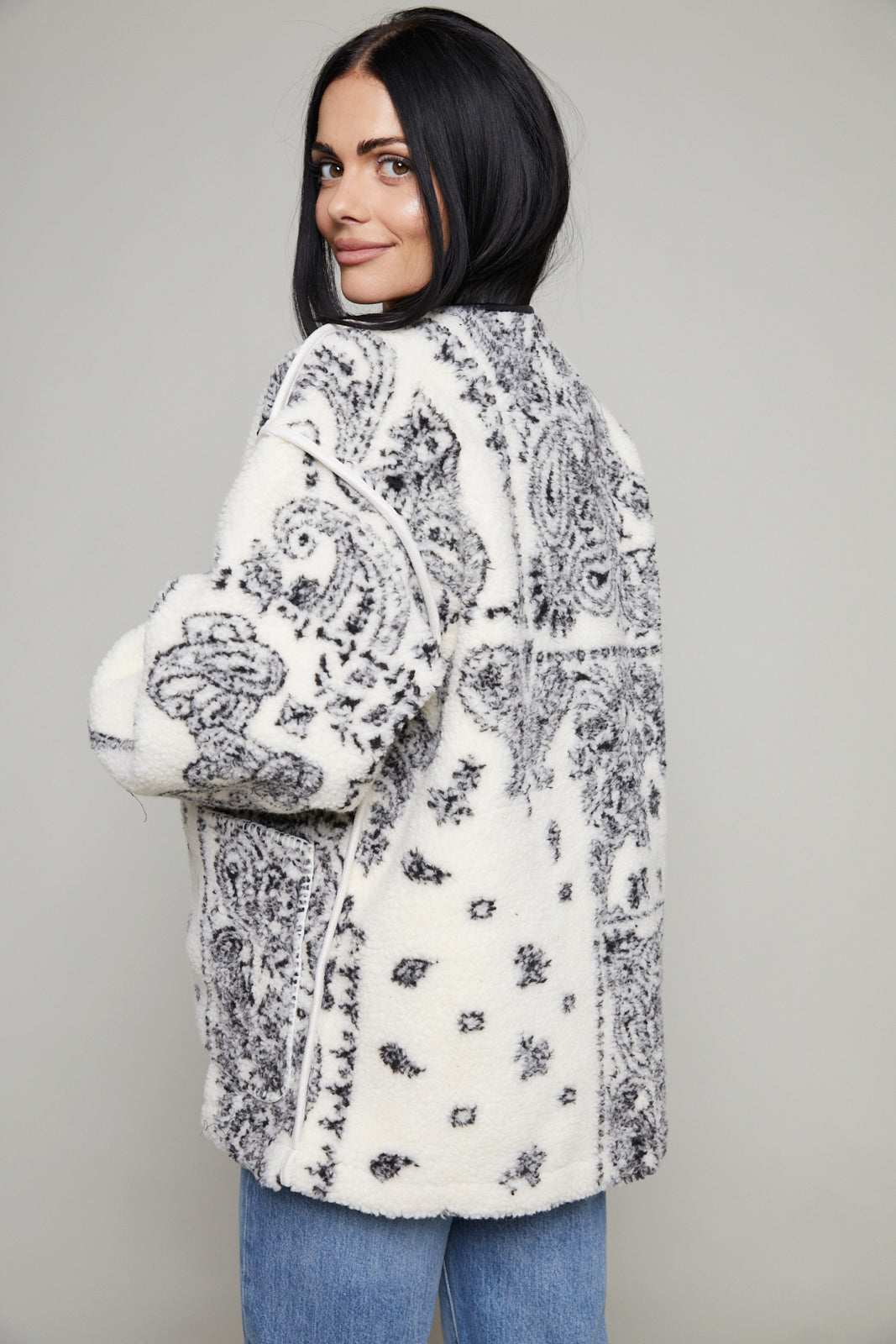 Jodie Oversized Bandana Sherpa Jacket