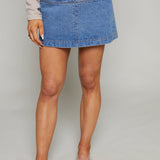 Everly Contrast Stitch Denim Mini Skirt