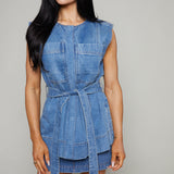 Everly Contrast Stitch Denim Mini Skirt