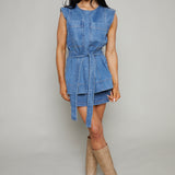 Everly Contrast Stitch Denim Mini Skirt