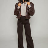Medina Faux Leather Bomber Jacket - Brown