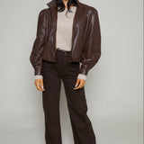 Medina Faux Leather Bomber Jacket - Brown