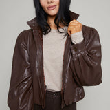 Medina Faux Leather Bomber Jacket - Brown