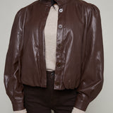 Medina Faux Leather Bomber Jacket - Brown