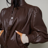 Medina Faux Leather Bomber Jacket - Brown