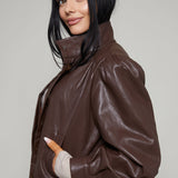 Medina Faux Leather Bomber Jacket - Brown