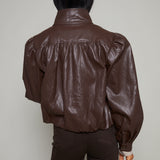 Medina Faux Leather Bomber Jacket - Brown