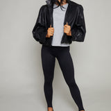 Medina Faux Leather Bomber Jacket - Black