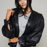 Medina Faux Leather Bomber Jacket - Black
