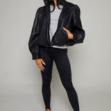 Medina Faux Leather Bomber Jacket - Black