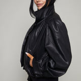Medina Faux Leather Bomber Jacket - Black