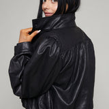 Medina Faux Leather Bomber Jacket - Black