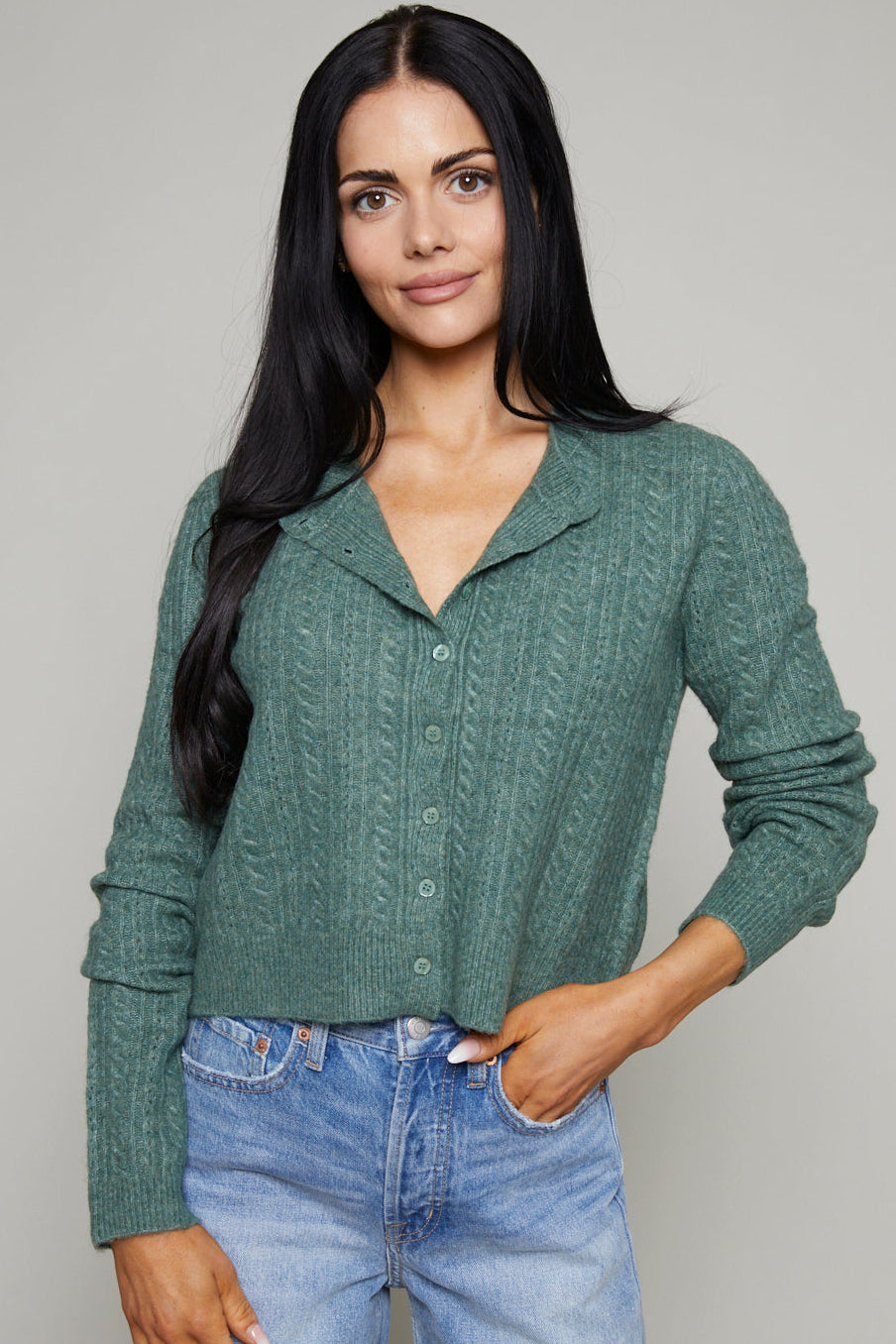 Phoebe Relaxed Pointelle Cardigan - Monstera