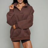 Hannah Oversized Fleece Henley Sweatshirt - Chocolate