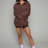 Hannah Oversized Fleece Henley Sweatshirt - Chocolate