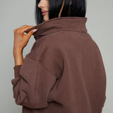 Hannah Oversized Fleece Henley Sweatshirt - Chocolate