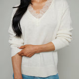 Kate Lace Trimmed V-Neck Sweater - Ivory