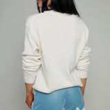 Kate Lace Trimmed V-Neck Sweater - Ivory