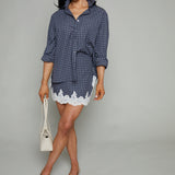 Vinya Plaid Button Up With Lace Detailing