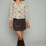 Kourt Polka Dot Embroidered Ruffle Top