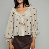 Kourt Polka Dot Embroidered Ruffle Top