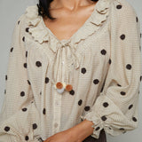 Kourt Polka Dot Embroidered Ruffle Top