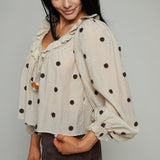Kourt Polka Dot Embroidered Ruffle Top