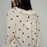 Kourt Polka Dot Embroidered Ruffle Top