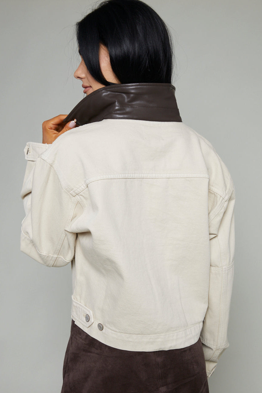 Joni Cropped Denim Chore Jacket - Soapstone