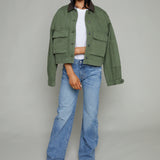 Joni Cropped Denim Chore Jacket - Dusk Sage