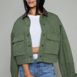 Joni Cropped Denim Chore Jacket - Dusk Sage