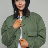 Joni Cropped Denim Chore Jacket - Dusk Sage