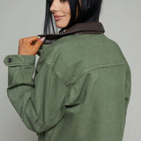 Joni Cropped Denim Chore Jacket - Dusk Sage