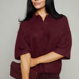 Perri Boxy Short Sleeve Polo Sweater - Cherry Wine