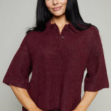 Perri Boxy Short Sleeve Polo Sweater - Cherry Wine
