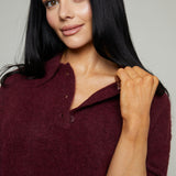Perri Boxy Short Sleeve Polo Sweater - Cherry Wine